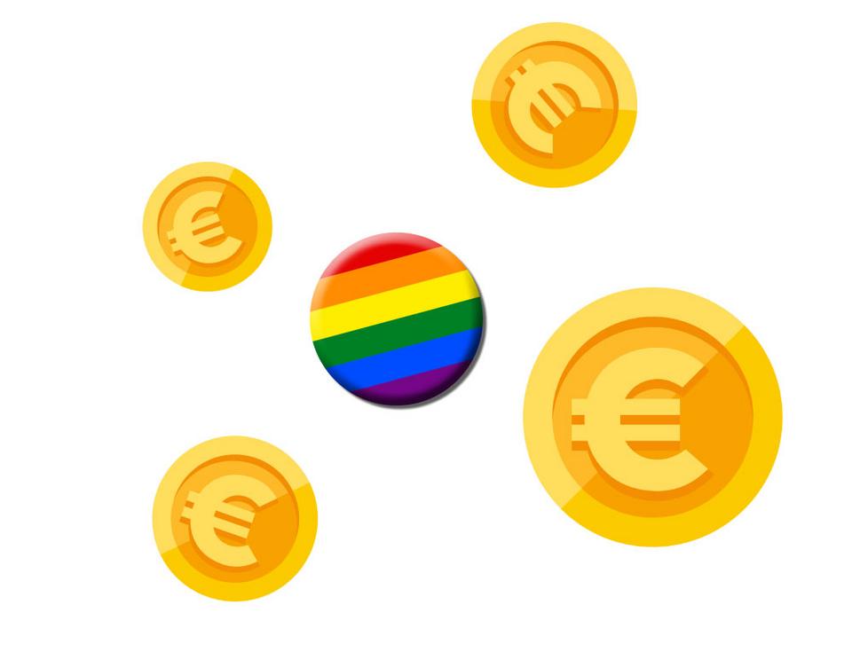 Euro Münzen und Pride Button