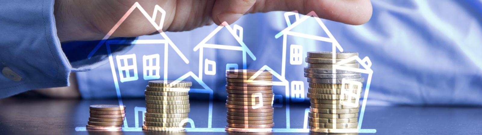 Geld mit gezeichneten Häusern